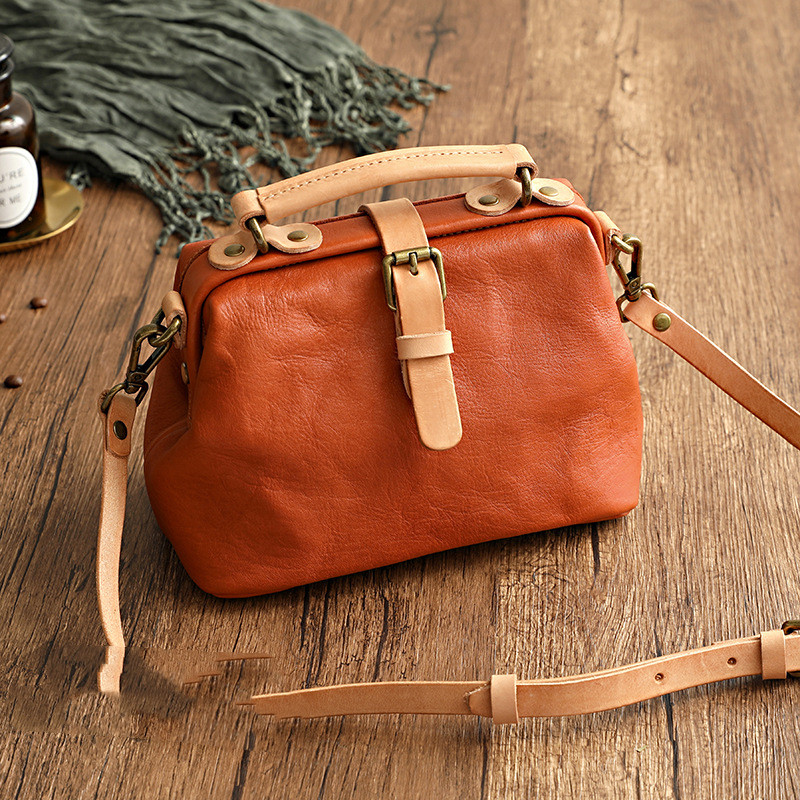 Women's Top Layer Leather Contrast Color Handbag Crossbody Bag