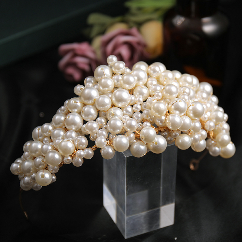 Pearl Crown Headwear Handcrafted Retro Curly Hair Styling Accessories