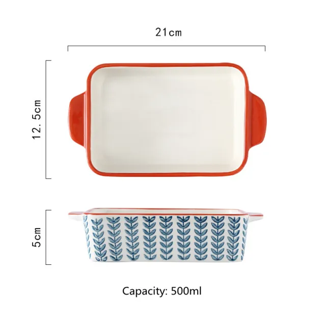 Rectangular Plate And Binaural Baking Bowl Orange Thread Leaves - Shop at LoveMi
