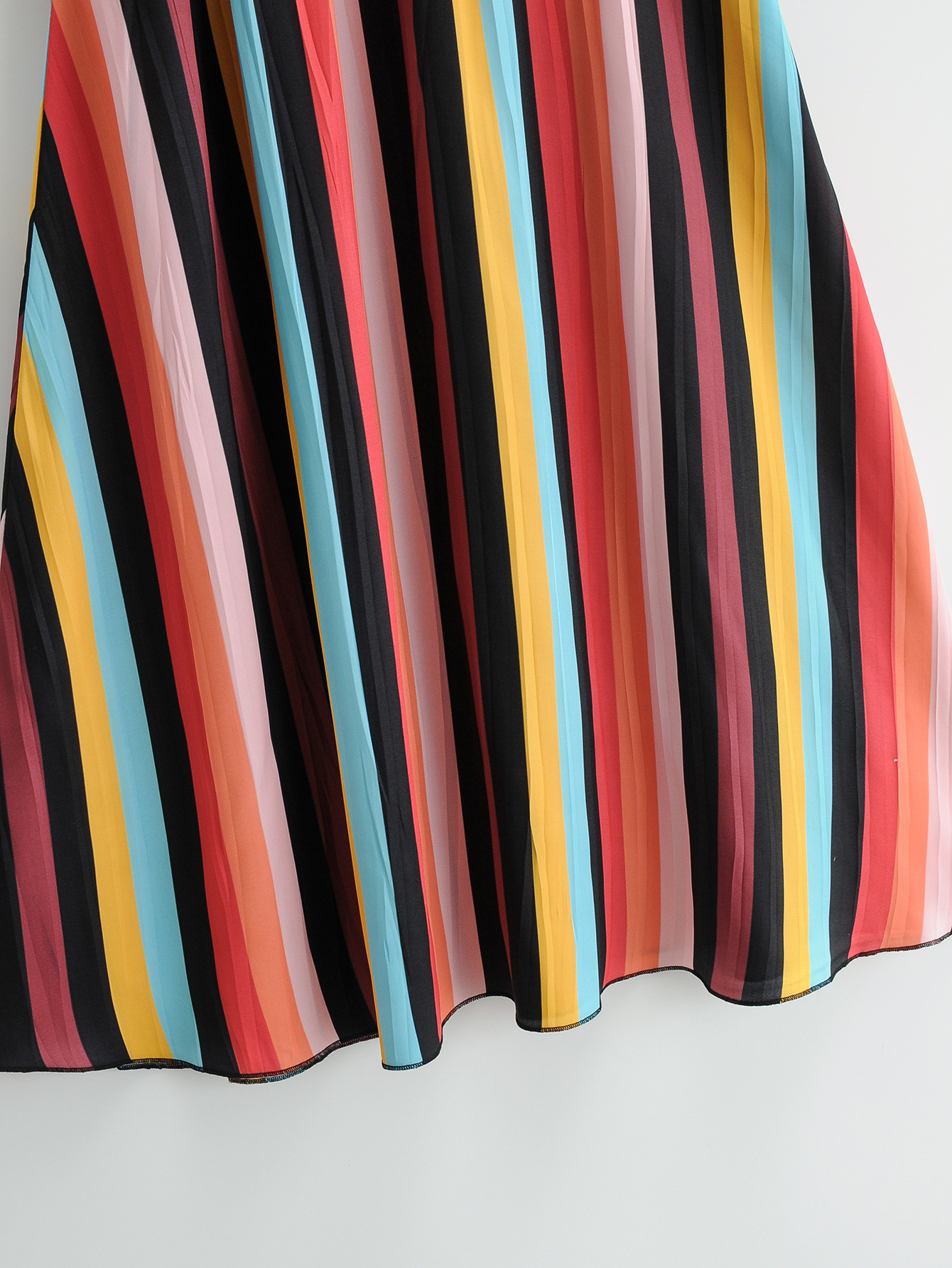 Pleated Skirt With Colorful Stripes And Big Hem Skirt