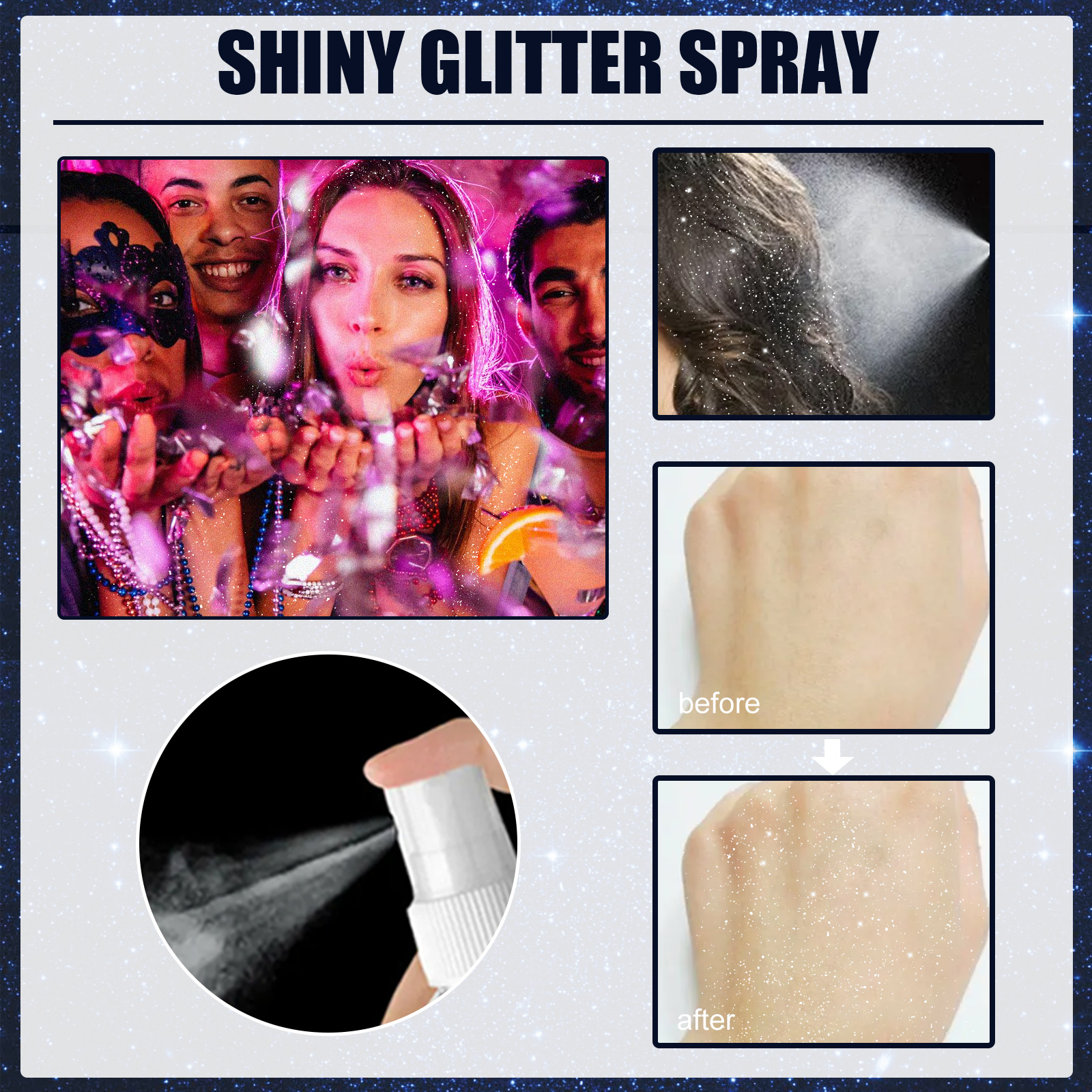 Shiny Glitter Spray, Body Hair Clothes Highlight: Shimmer Spray For Halloween Club Party, Long Lasting Sparkle Glitter For Skin Outfits