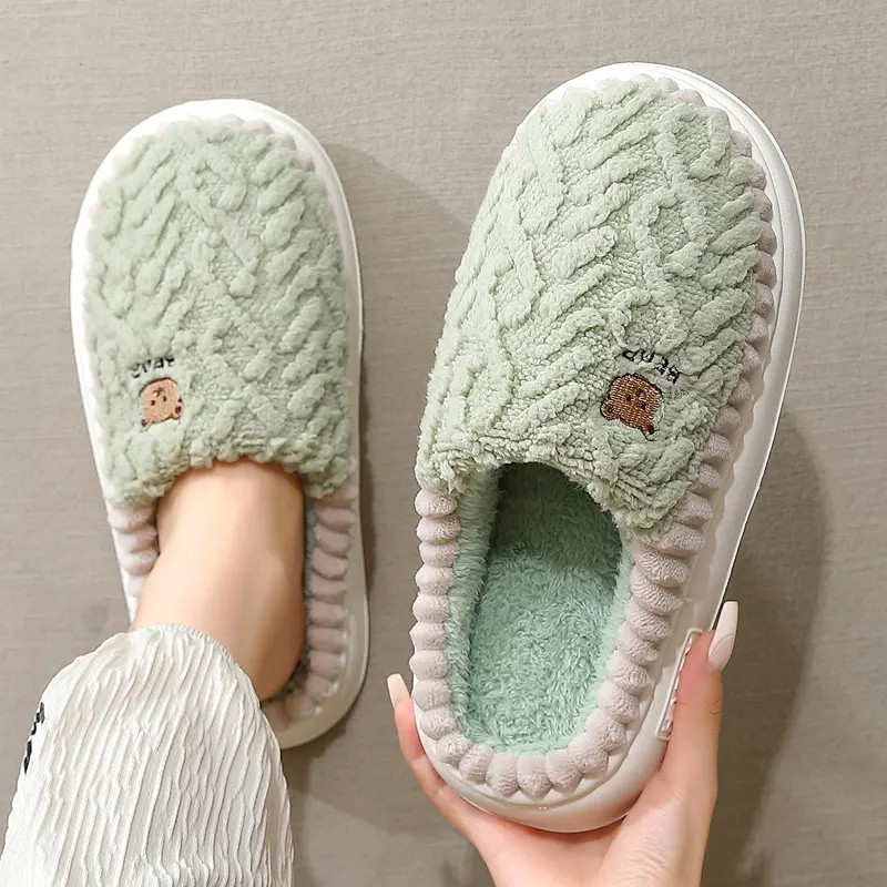 Cute Bear Plush Slippers Winter Warm Fleece Shoes Indoor