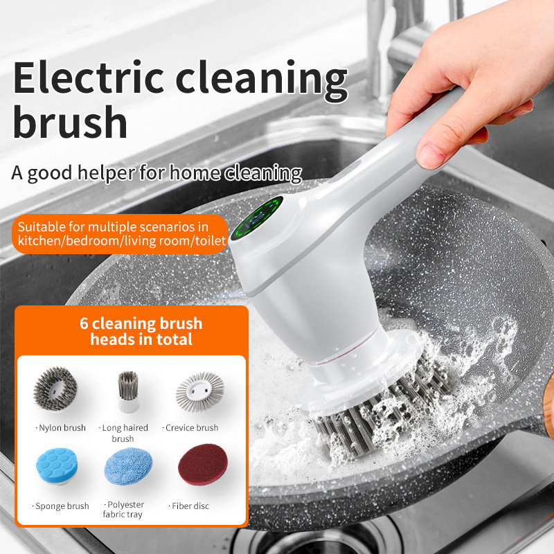 Cordless Multifunctional Electric Cleaning Brush, Handheld Scrubber For Kitchen, Shower, Pots, Pans, With Scourer Pad Attachments, Fully Waterproof