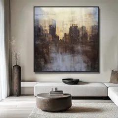 Hand-painted Oil Painting Acrylic Textured Abstract Urban Architecture Canvas Painting Modern Home Decoration Pictures For Living Room - Without In... - View 1