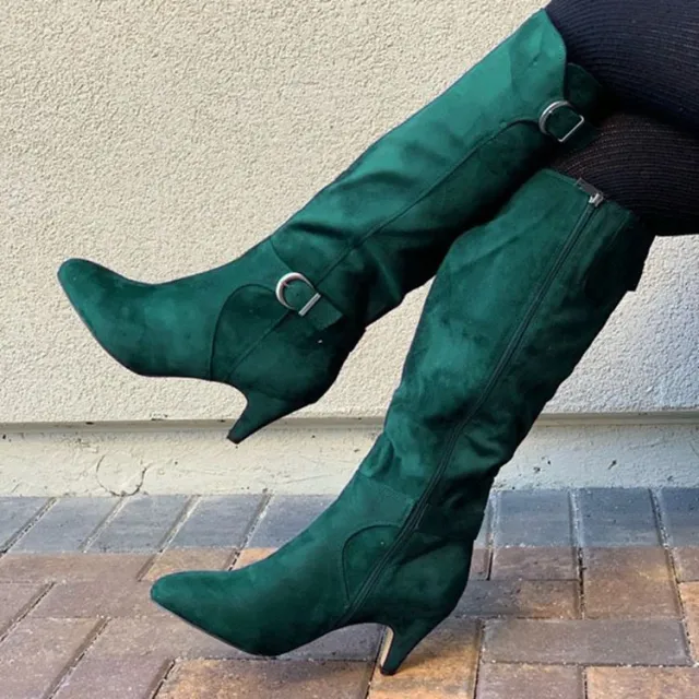 Autumn And Winter New Stiletto High Top Leather Boots Green - Shop at LoveMi