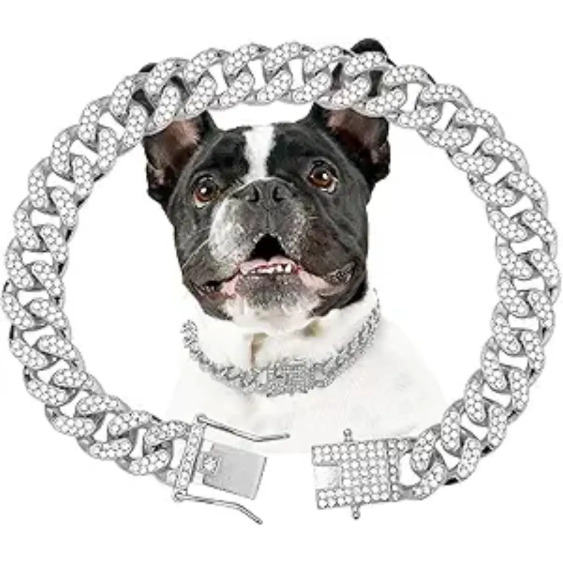 Dog Chain Collar Silver Necklace Diamond Cuban