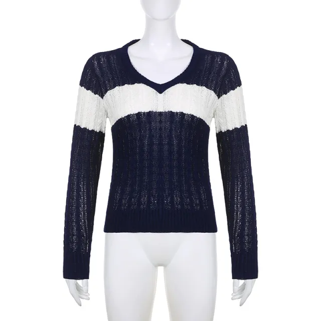 Street Contrast V neck Knit Undercoat Blue - Shop at LoveMi