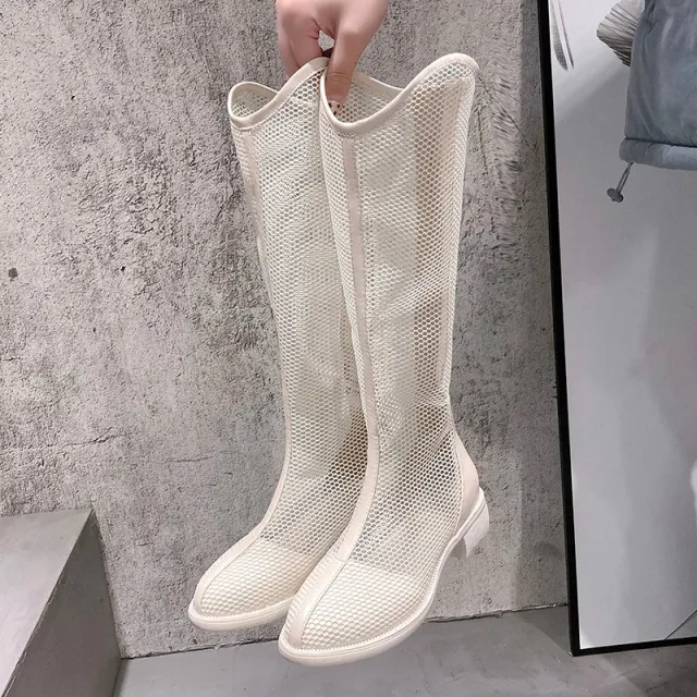 Hollow And Breathable Toe Thick Heel Ankle Boots White - Shop at LoveMi