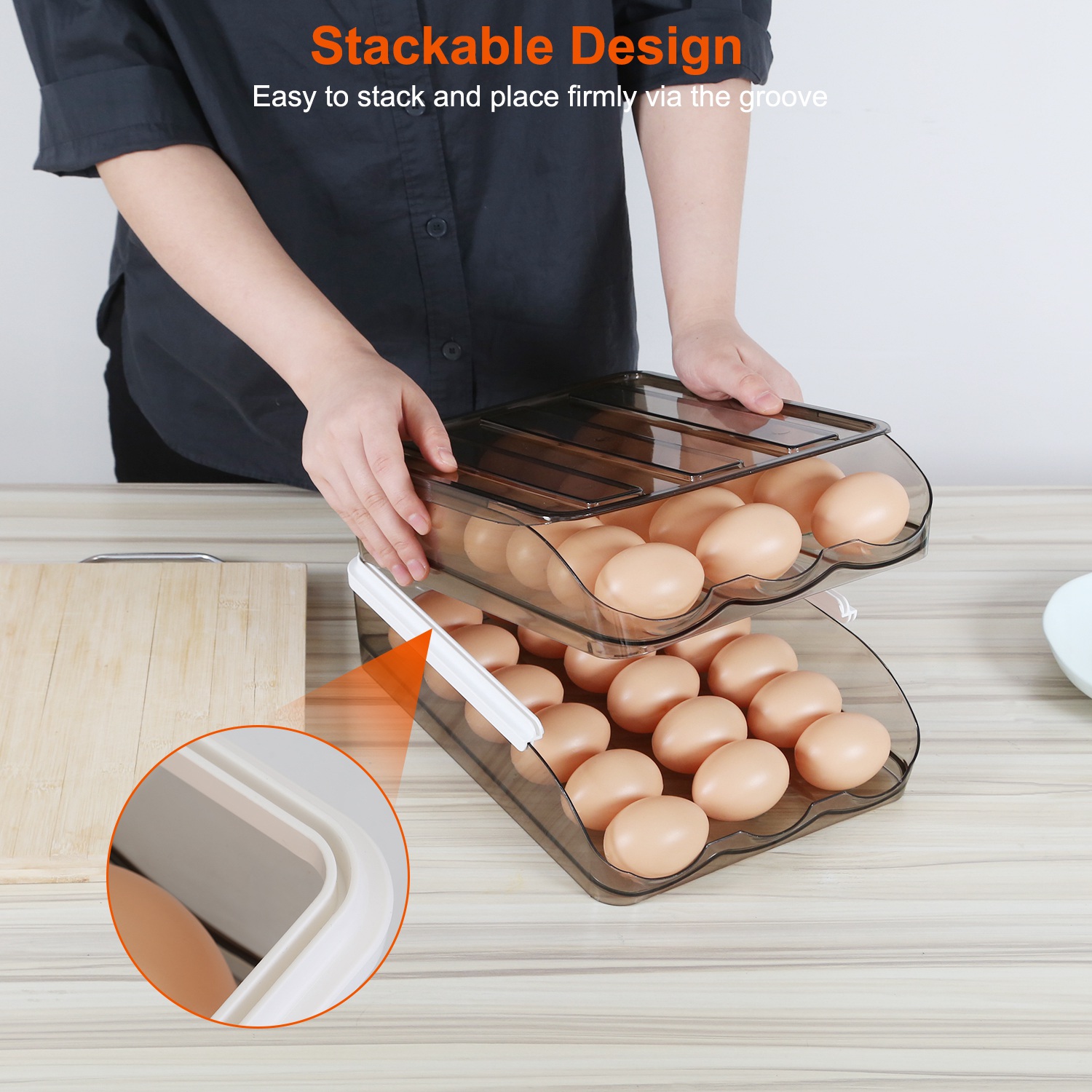 Egg Container Holder For Refrigerator Double Layer Egg Storage Box With Lid Automatic Rolling Egg Box Organizer Bin Tray Rack 36 Eggs