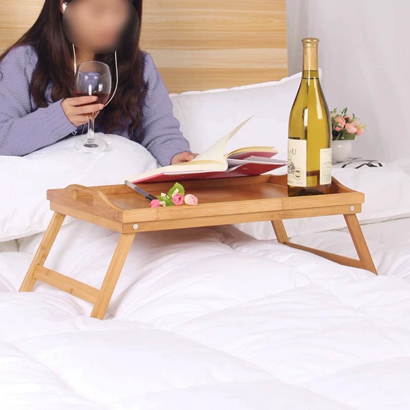 Bamboo Wooden Bed Tray Table With Folding Legs Portable Breakfast Serving — image 5