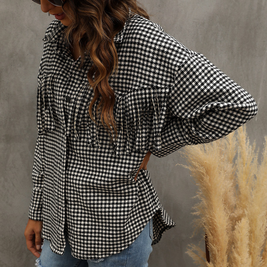 Title 2, Fashion Plaid Houndstooth Shirt Autumn Winter W...