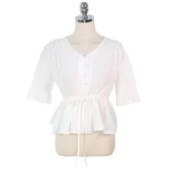 New Sweet Women's Shirt V-neck Waist Closing Lace Patchwork Shirt - White - View 1