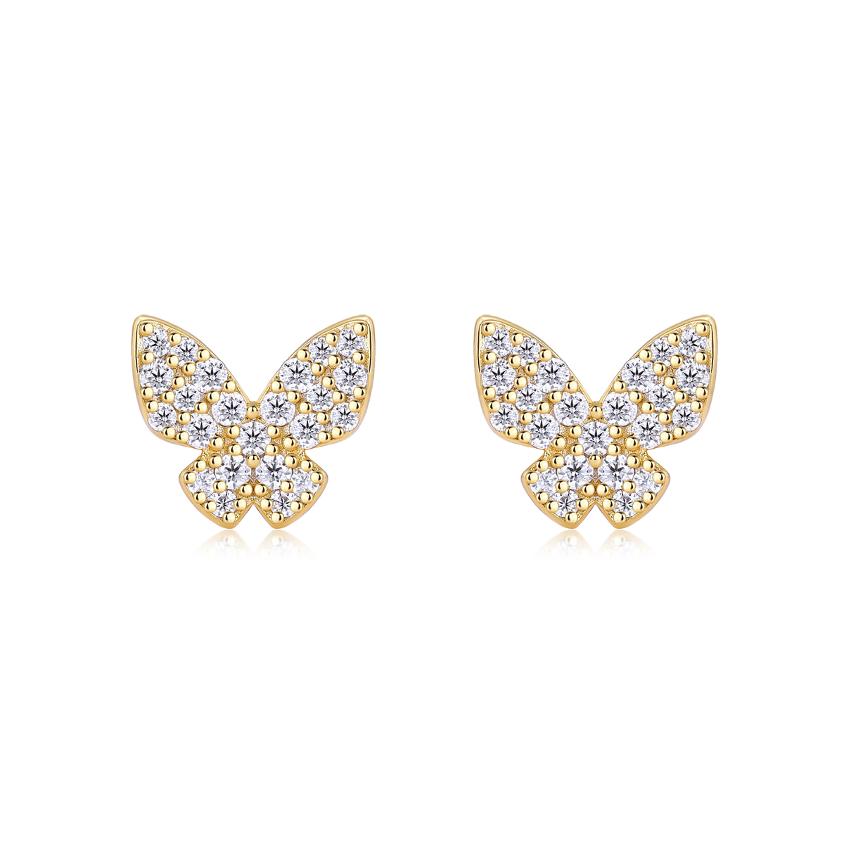 S925 Sterling Silver Gold Plated Butterfly Stud Earrings, D-VVS1 Moissanite Pave, 1.7g Women Jewelry Gift Box