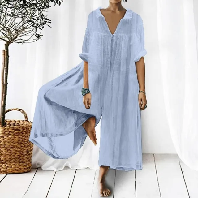 Elegant Long Quarter Sleeved Jumpsuit Blue - Shop at LoveMi
