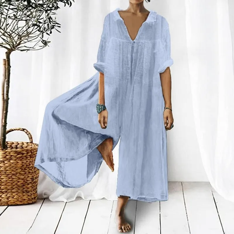 Elegant Long Quarter Sleeved Jumpsuit - Blue