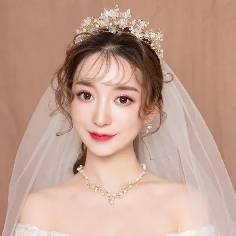 Veil Bride Wedding Dress Crown Three-piece Headdress Super Fairy