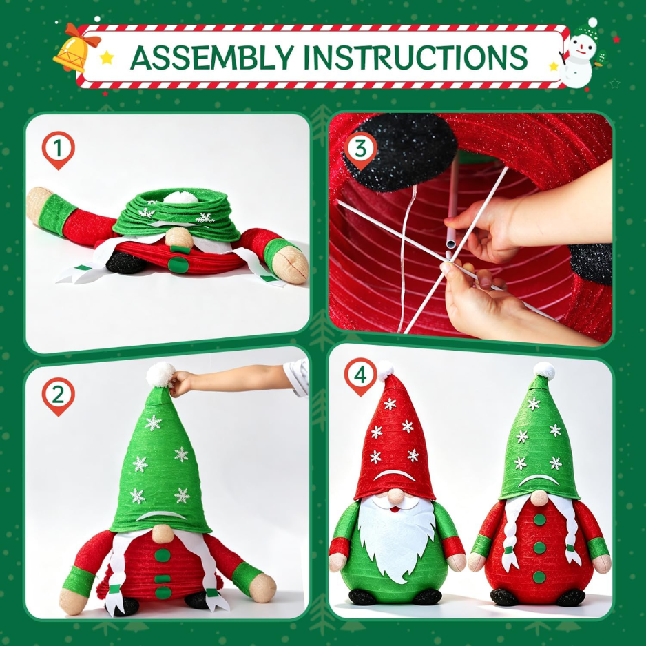 2 Pack 40inch Lighted Christmas Gnomes 3D Yard Art Decoration 4