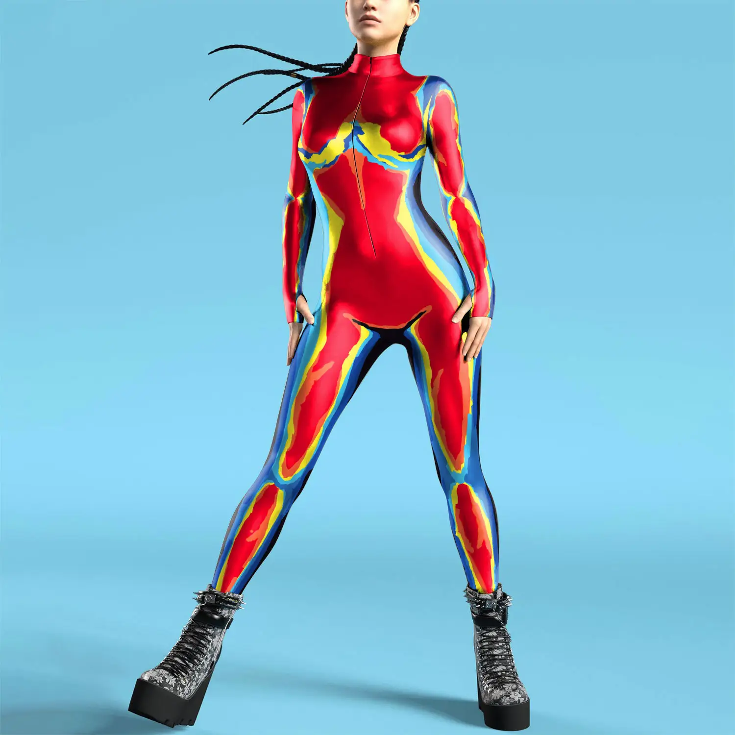 3D Digital Printed Buttoned Hand Jumpsuit