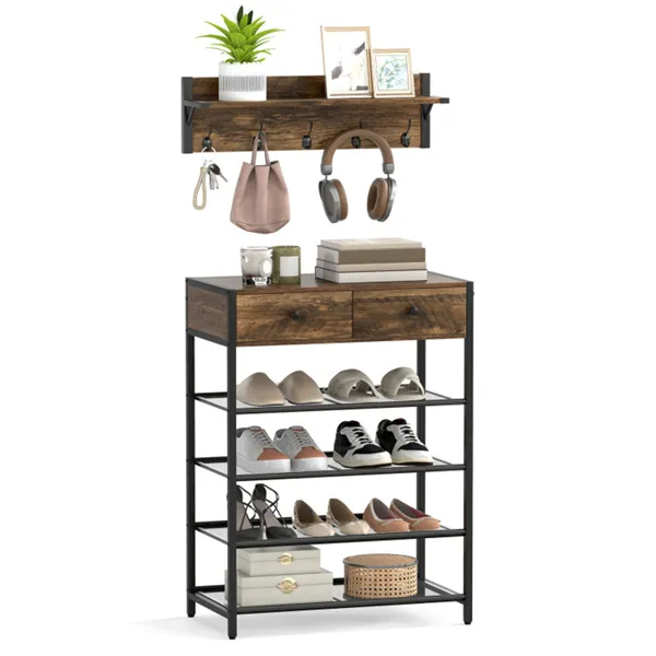 5-Hook Coat Rack and Shoe Stand, picture 3 of 4