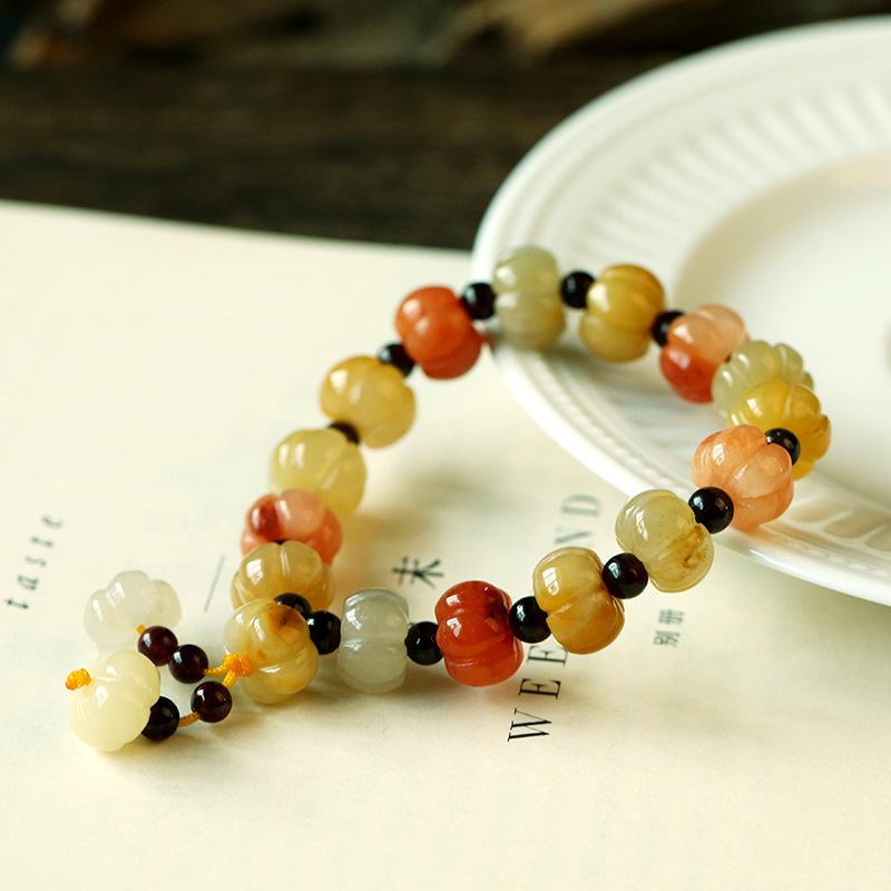 Natural Golden Silk Jade Pumpkin Beads Bracelet