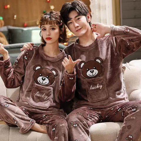 Couples Warm and Velvet Thickened Flannel Home Service Pajamas