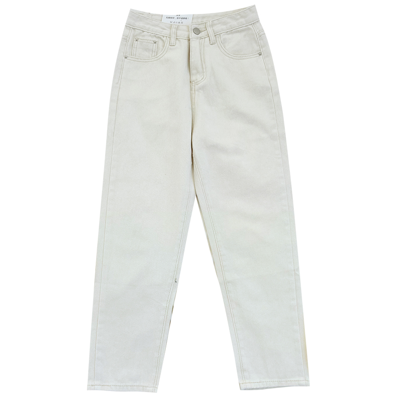 Vintage Basic Washed Light-colored High-waisted Thin Feet All-match Straight-leg Small Nine-point Jeans