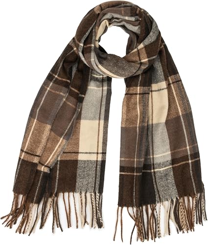 Women's Vintage Plaid Winter Scarf, Oversized Blanket Shawl Wrap With Tassel Fringe 2