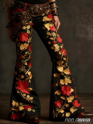 Pantalon évasé femme rétro imprimé, taille haute à bouton unique – Color14, XXL