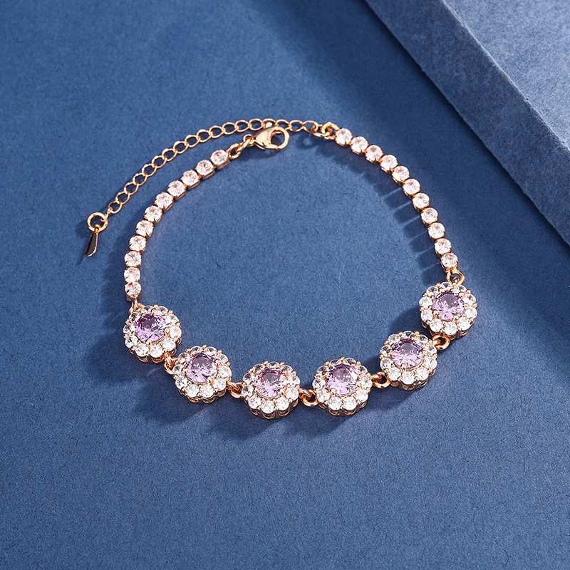 Purple Round Zircon Bracelet Sweet Cool Style Luxury Bangle Niche Exquisite Premium Wrist Jewelry For Women