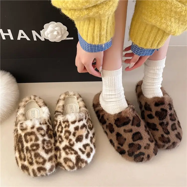 Baotou Hairy Slippers Flat Bottomed French Retro