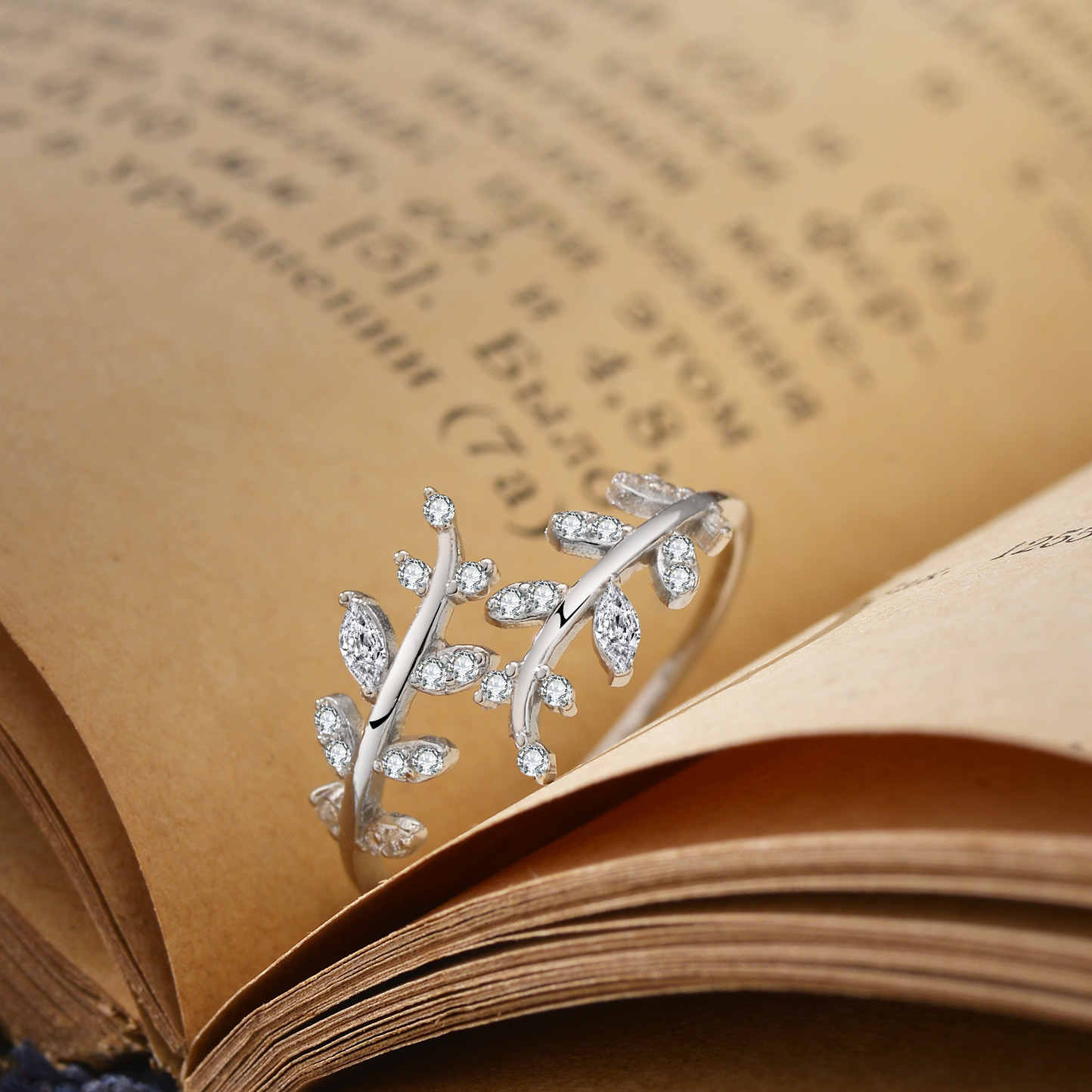 S925 Sterling Silver Leaf & Wheat Ring For Women, Minimalist High End Open Ring, Sweet... thumbnail 3