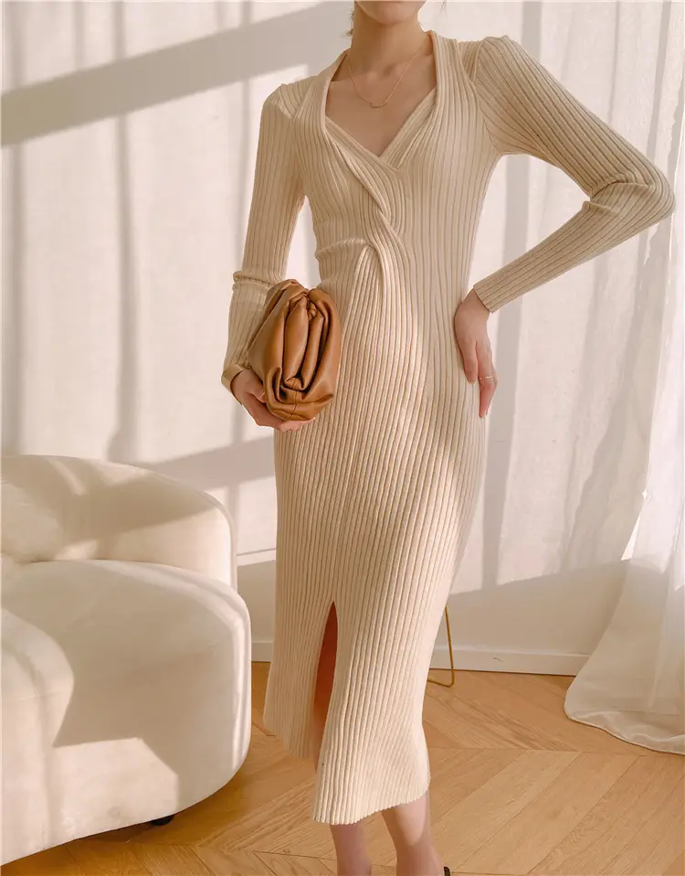 V-neck Twist Knot  Strapless Split Over The Knee Dress