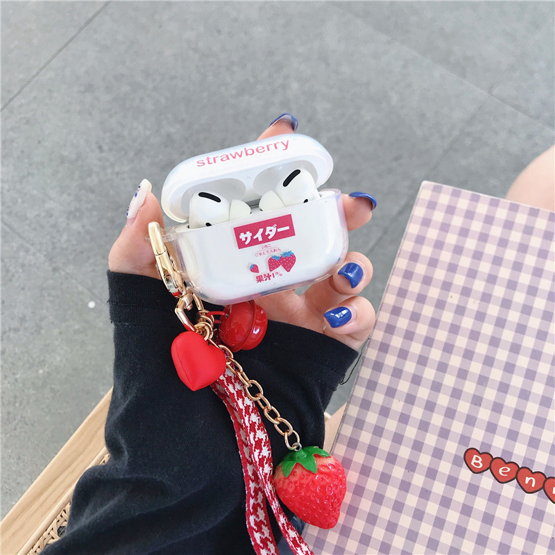 Cute Strawberry Transparent Soft Shell Bracelet Headphone Case