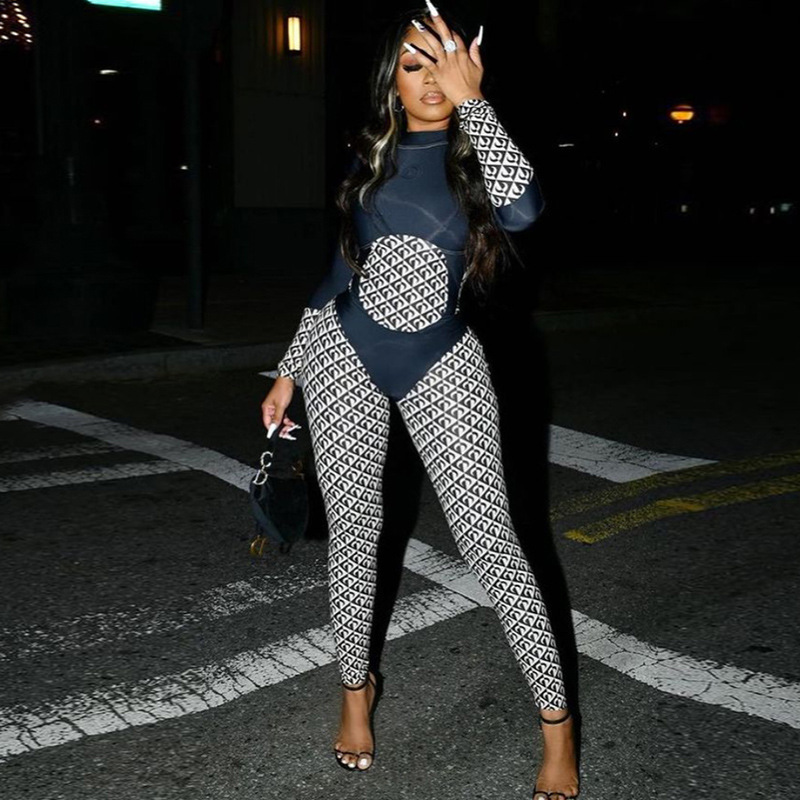 Spliced High-waist Tight-fitting Sports Fitness Jumpsuit