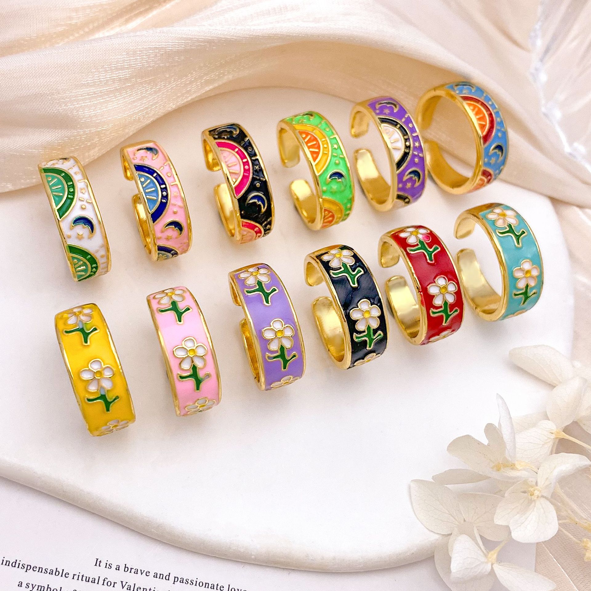 European & American Style C-Band Ring, Exquisite Lemon Floral Ring, Minimalist Colorfast Adjustable Accessory