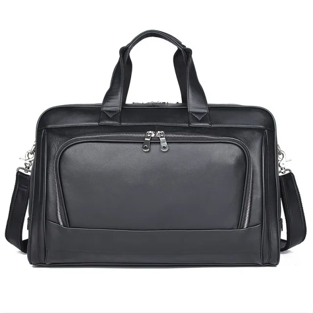 New Leather Business Briefcase First Layer Cowhide Men's Bag Nappa Leather 17 Inch Laptop Bag Black - Shop at LoveMi