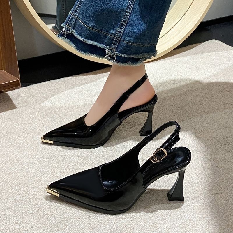 Women French Style Single Strap Back Strap Closed Toe Sandals, 2026 New Spring & Summer Metallic Pointed Toe Stiletto Heels product image