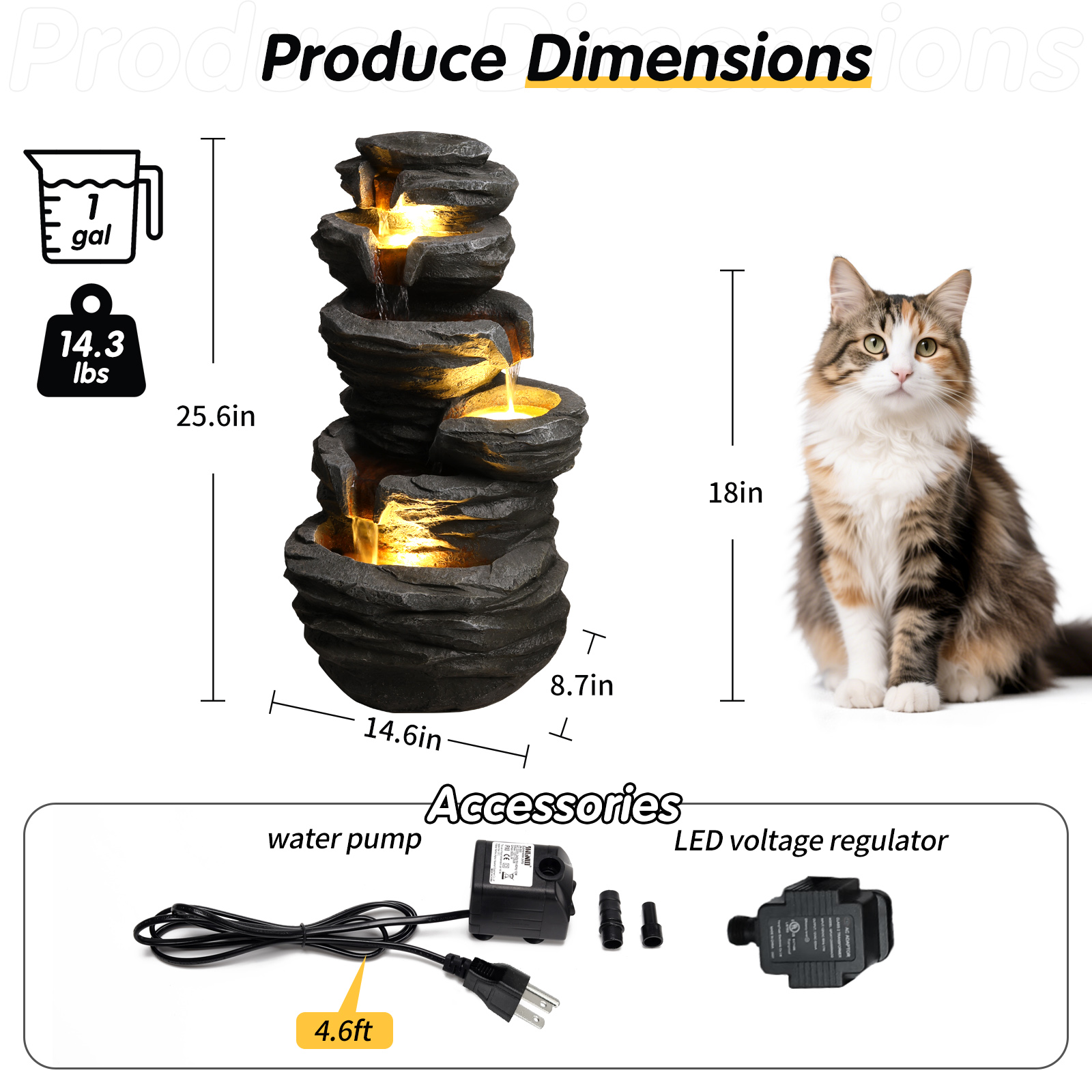 Outdoor Waterfall Fountain With Lights Stacked Rock Cascading Water Feature Resin Garden Decor For Patio Yard Porch Landscape — foto 6
