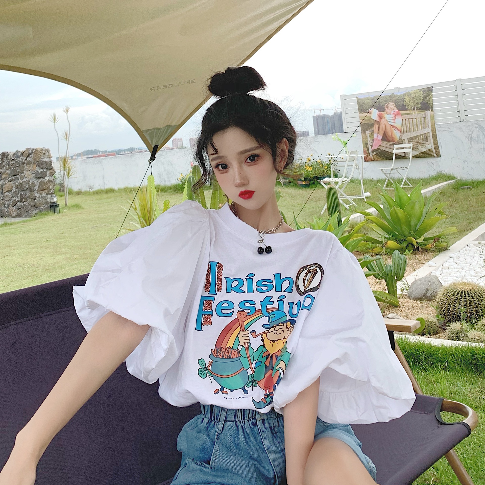 Puff Sleeve Top Short Sleeve - Image 9