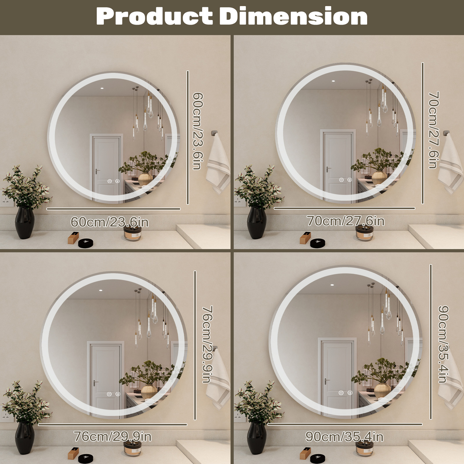 Smart Anti-fog LED Bathroom Mirror With Circular Dual Lights And 3-color Temperature Memory Dimming image 4