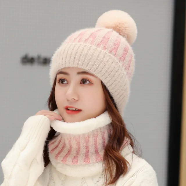 Bib One Piece Warm Knit Hat With Ear Protection Pink - Shop at LoveMi