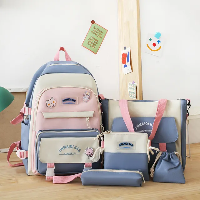 Girls Color Contrast Cute Large Capacity Backpack Blue - Shop at LoveMi