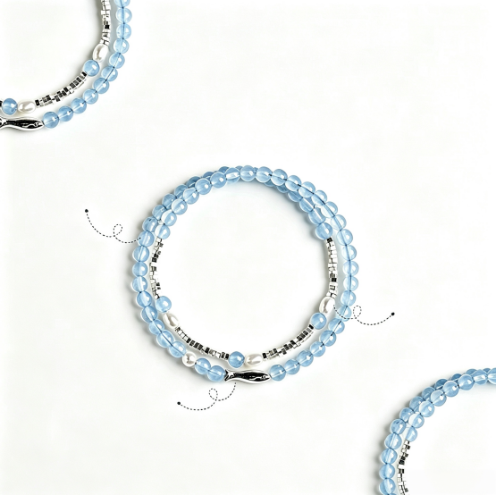 Aquamarine Color Quartzite Beaded Bracelet
