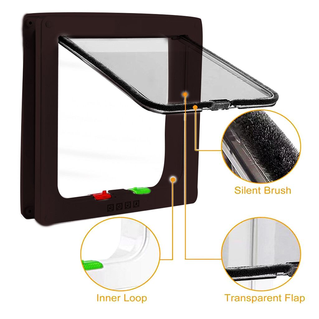 Pet Door Locking Small Medium Large Dog Cat Flap Magnetic White Frame 4 Way--m