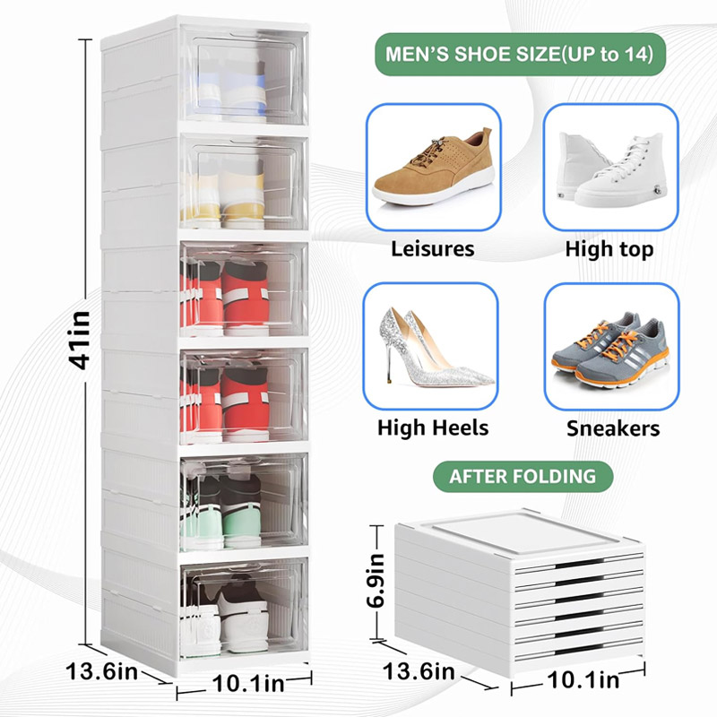 Shoe Box Shoe Storage Organizer Foldable Sneaker Boxes Collapsible Footwear Case-6 Layer