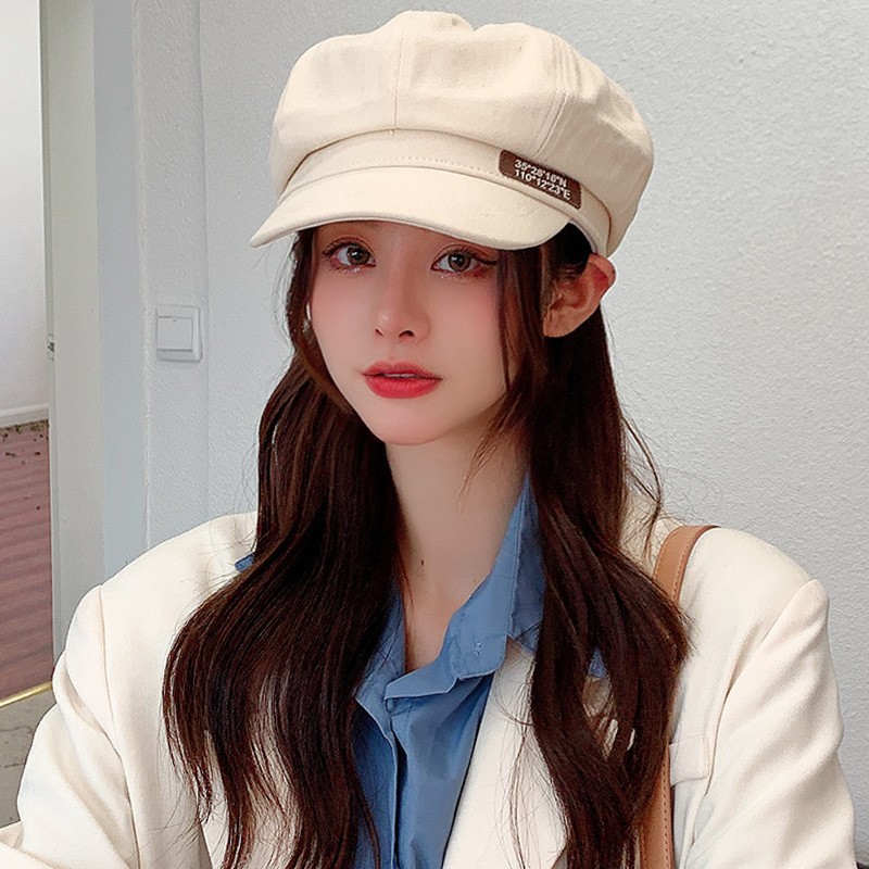 Women's All-match Leather Buckle Octagonal Hat