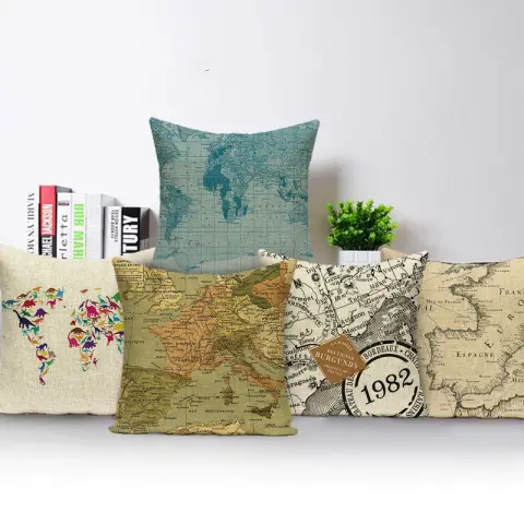 New Retro Toss Pillow Case European World Map Cushion