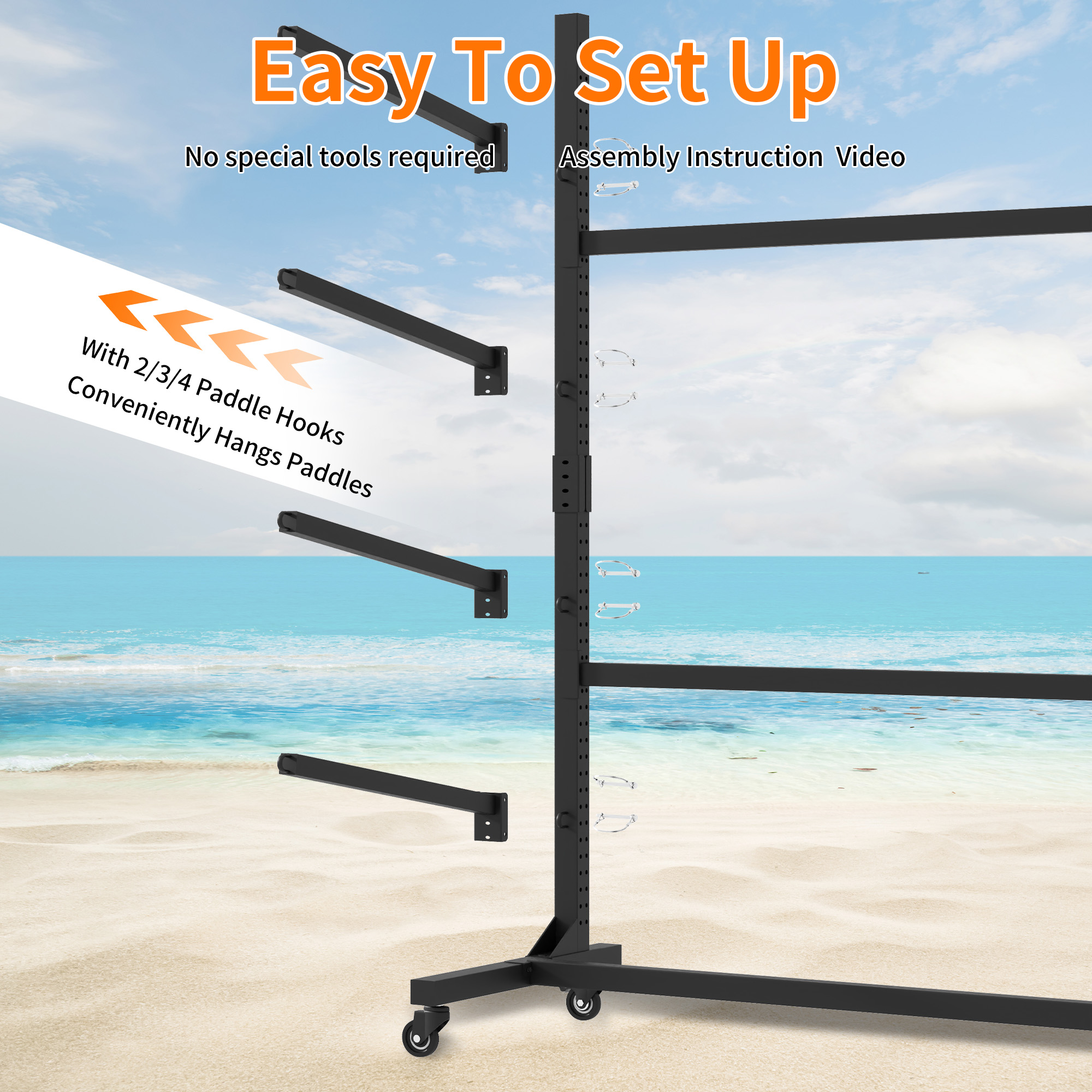 Freestanding Kayak Storage Rack Holds 3 Kayaks, Heavy-Duty Adjustable ...