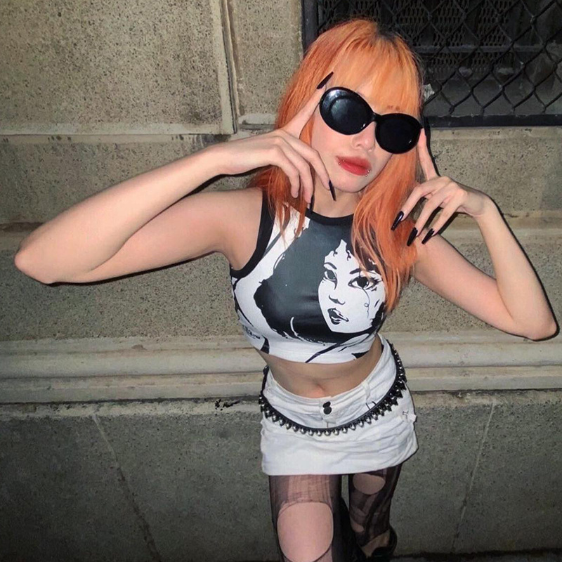 Sleeveless Portrait Print Open-cord European And American Women's Tops Undershirt