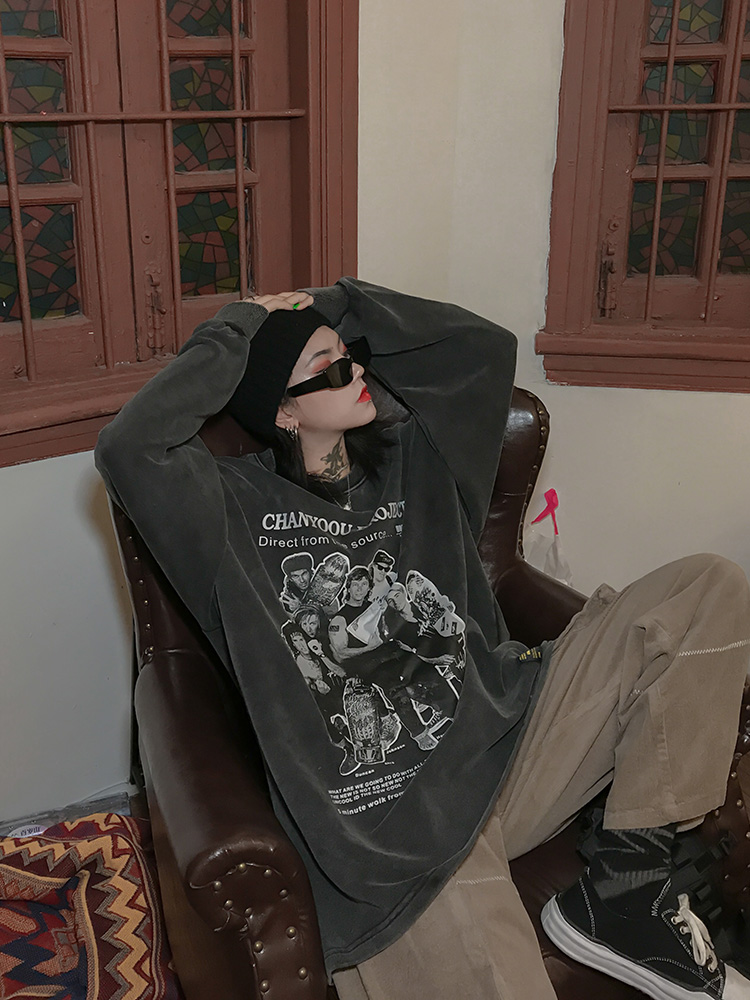 Women's Vintage Round Neck Loose Hoodie